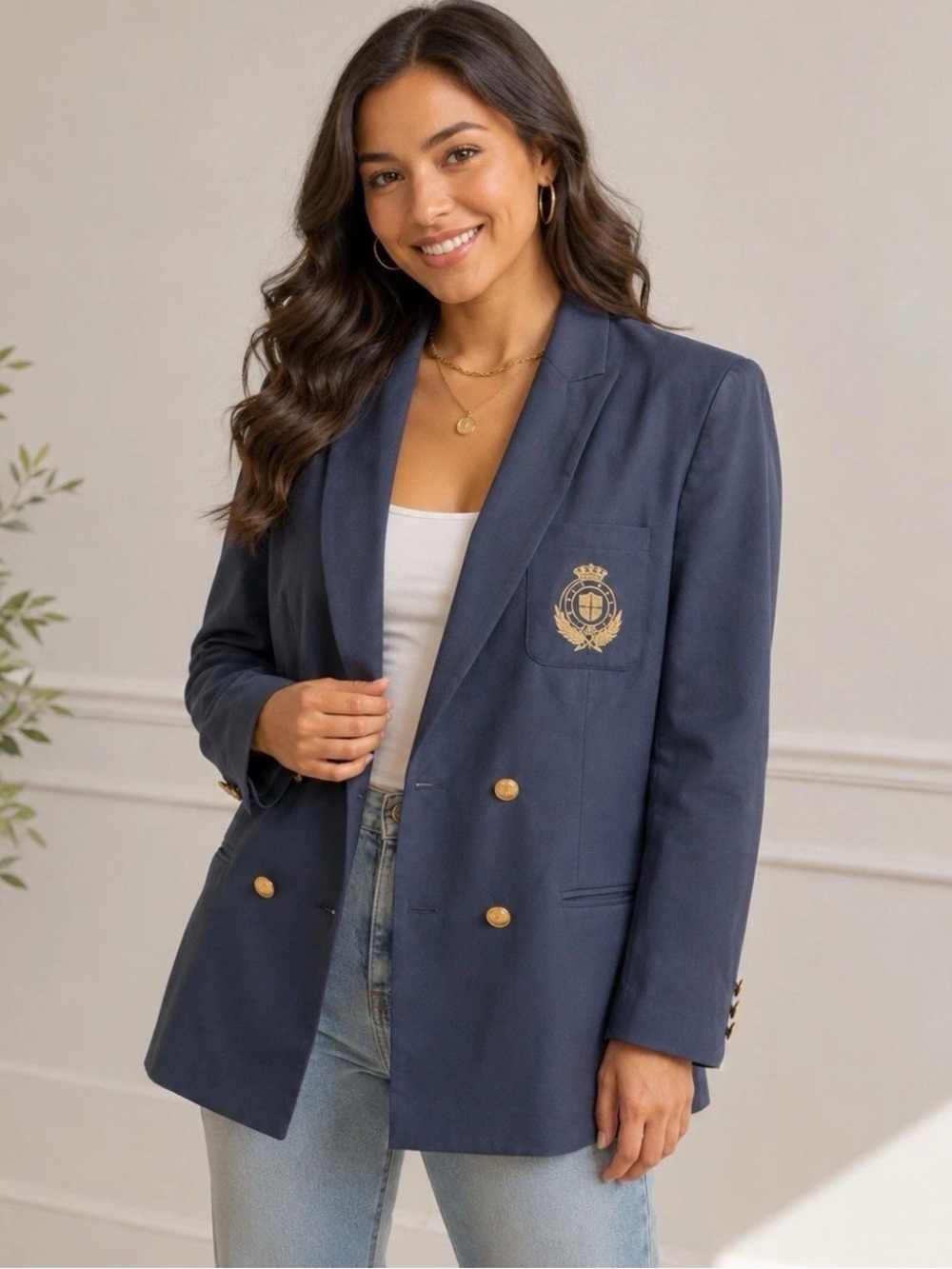 Norton McNaughton Vintage Navy Blue Crest Blazer Jacket 14 USA Preppy Old Money